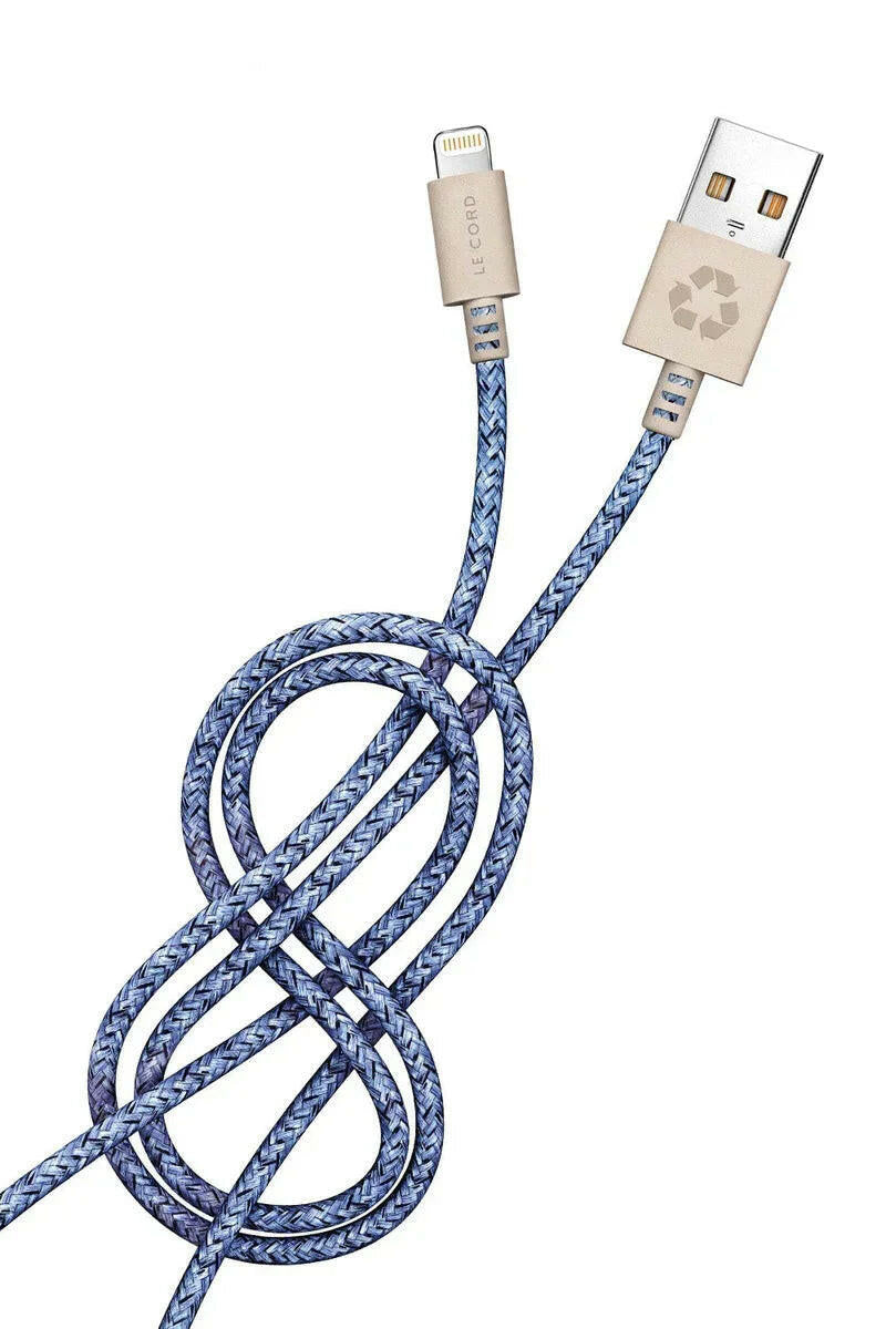Blaues iPhone Lightning-Kabel · 2 Meter · Aus recycelten Fischernetzen Ohne Verpackung